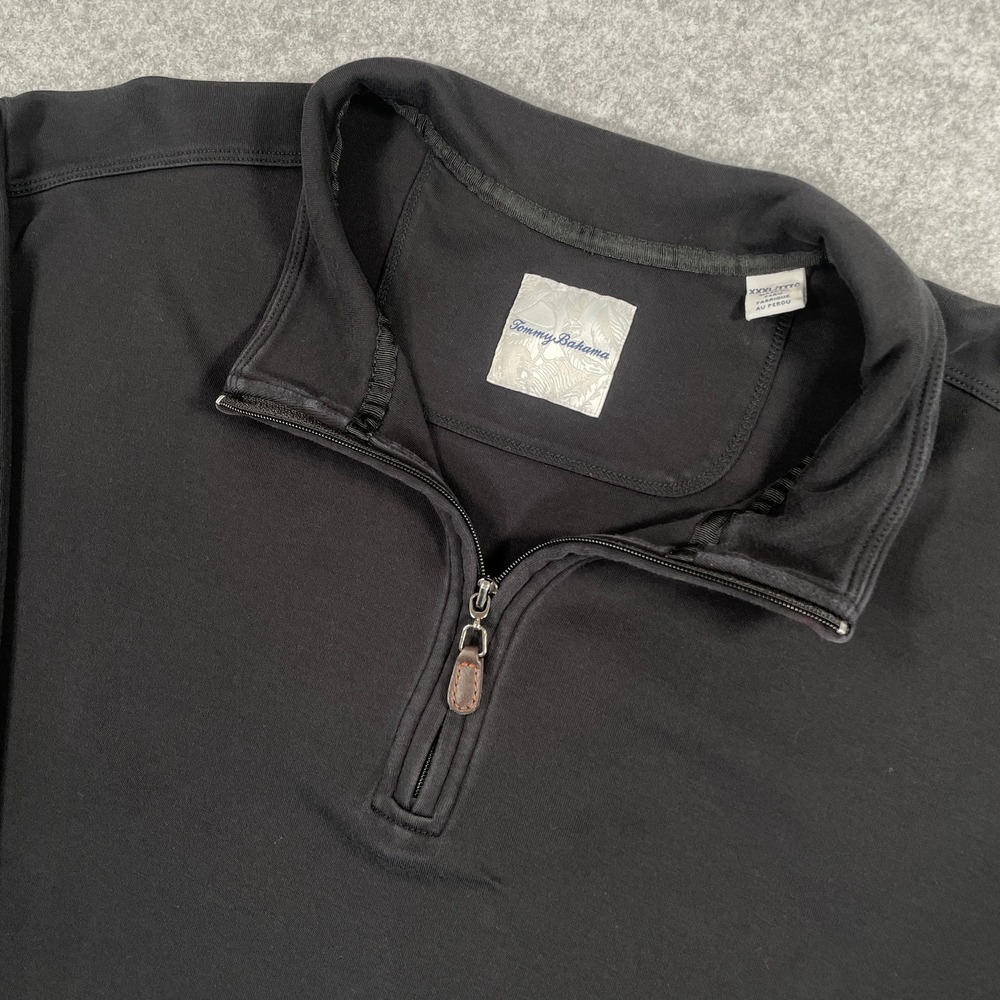 Tommy Bahama Mens Pullover 3XL Black 1/4 Zip Pima Cotton Mock Neck